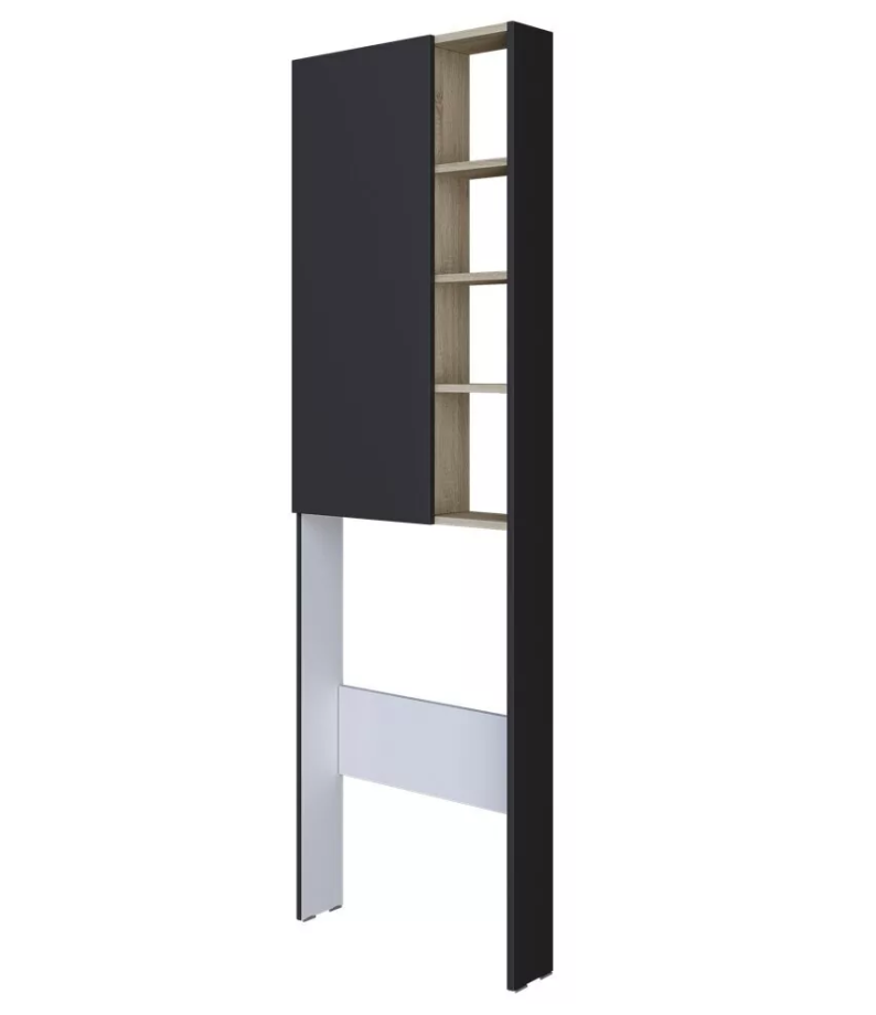 Пенал-шкаф 1Marka Gaula 60Н Black напольный над унитазом, с полкой, черный матовый