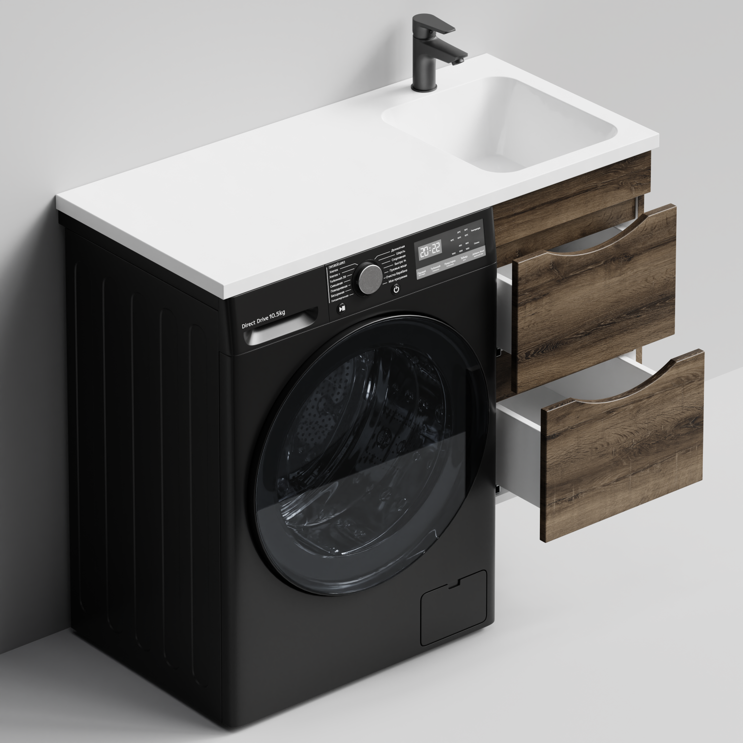 Тумба Vod-ok 38 с раковиной Смайл 100 подвесная, под стиральную машину, правая, Дуб крымский коричневый