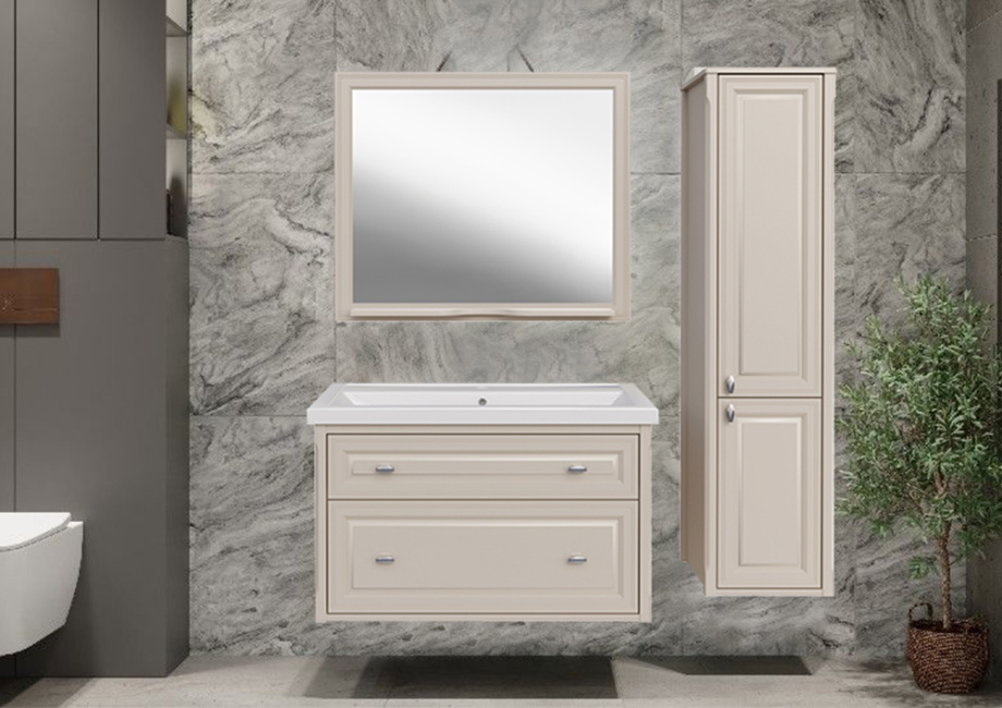 Мебель для ванной ASB Woodline Кастелло 100 комплект, подвесной, бежевый