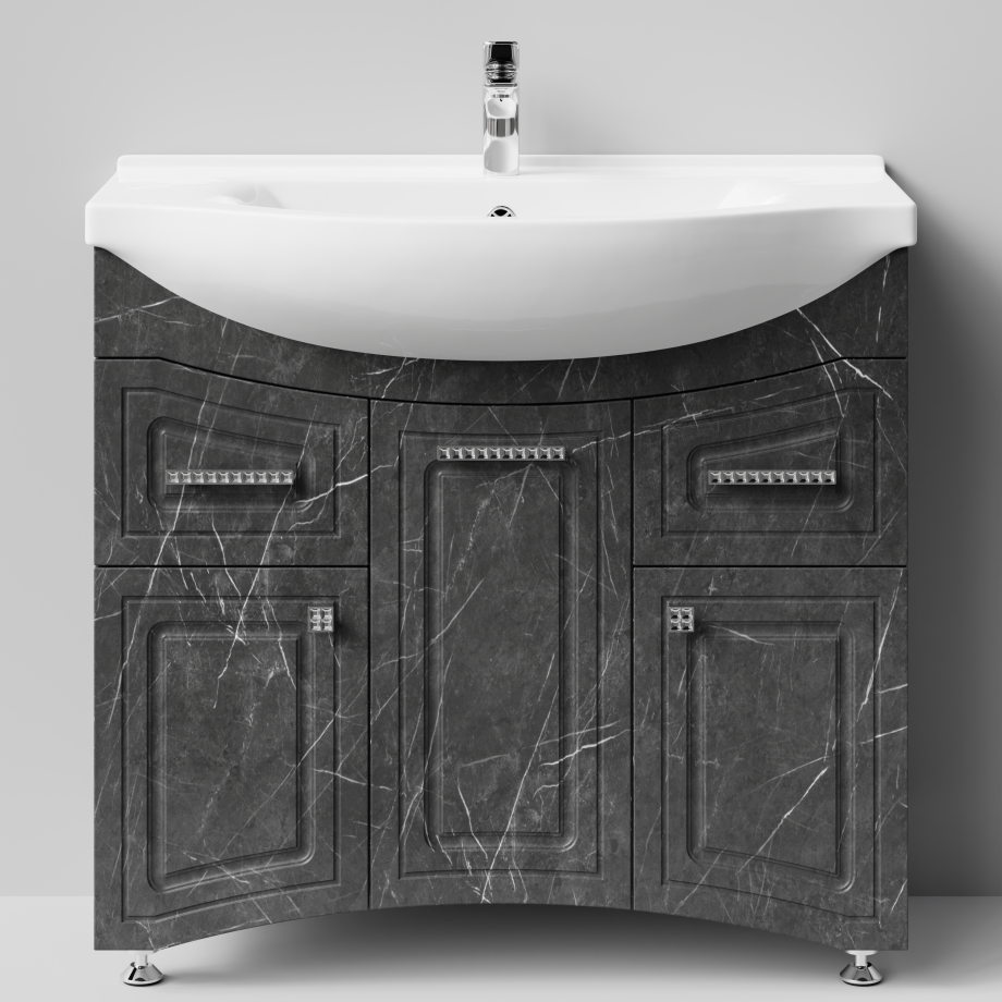 Тумба с раковиной Адам 90 напольная, Мрамор Графит софт тач, петли слева