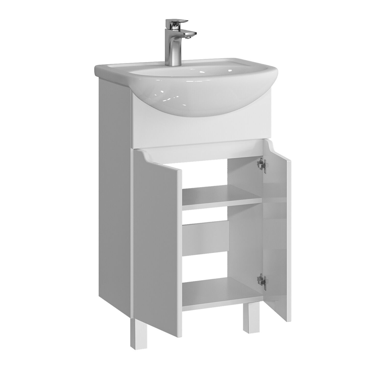 Тумба напольная SanStar Лайн 50 с раковиной Уют 50 (комплект), белая