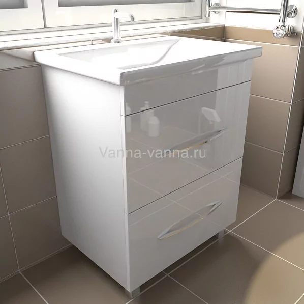 Тумба Emmy Рокард с раковиной Como 80 напольная, 2 ящика, белая