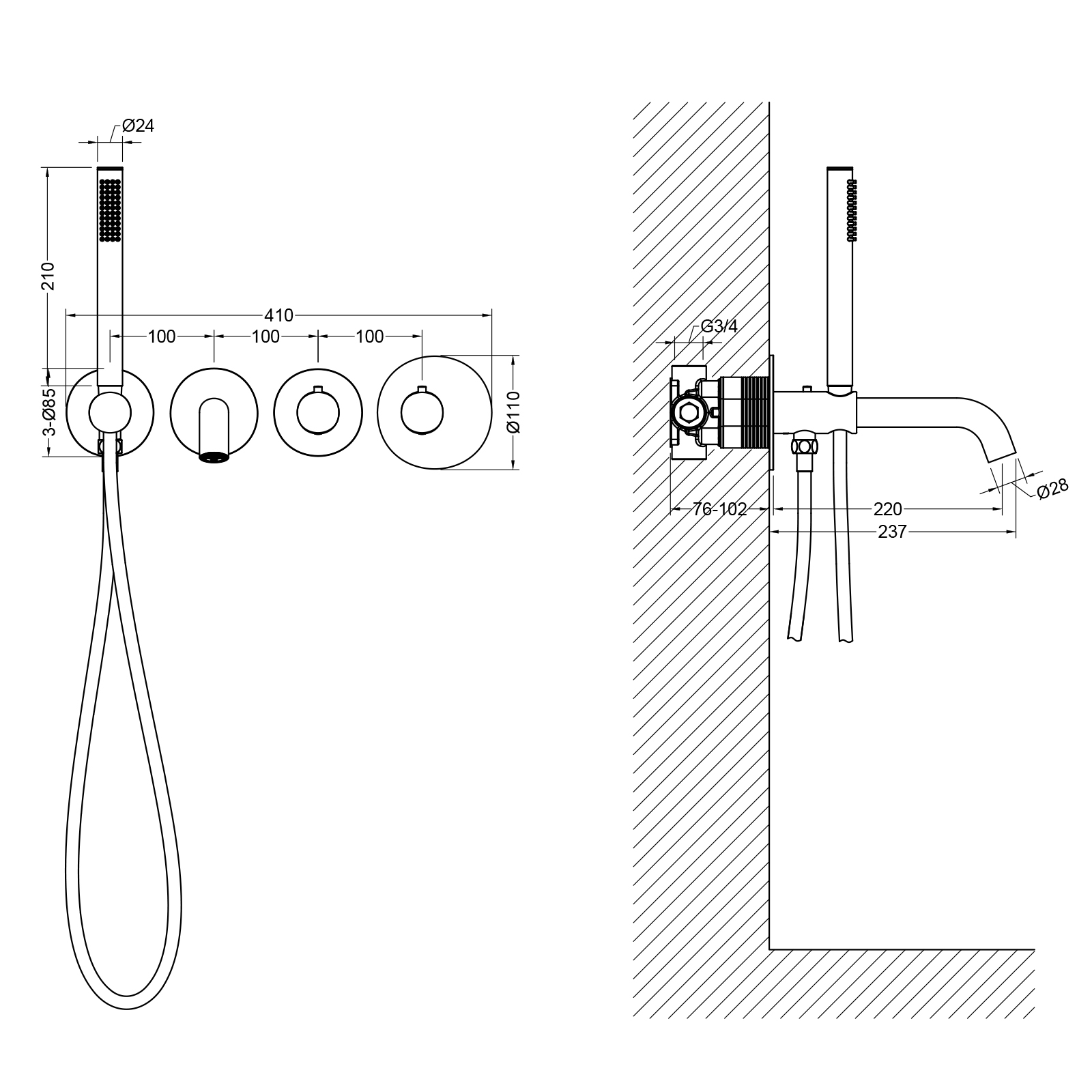 Смеситель встроенный для ванны с душем с термостатотом Timo Saona 2324/16YSM белый матовый