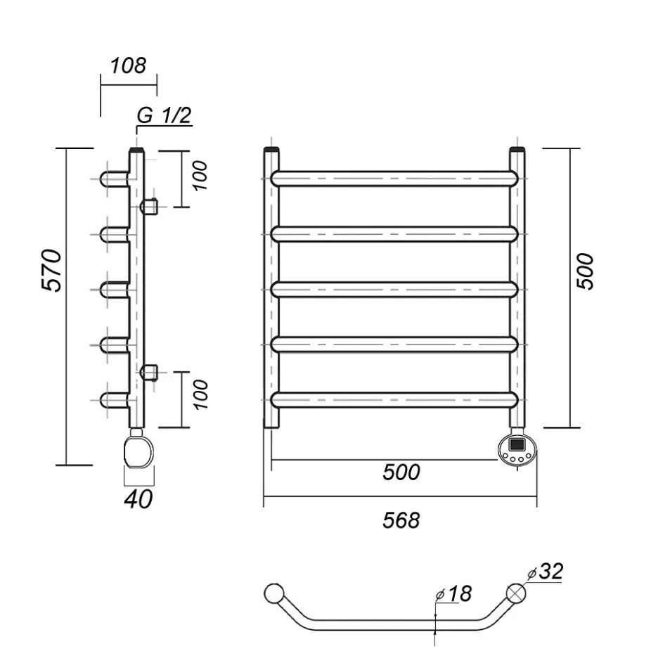 Полотенцесушитель электрический Domoterm Лаура П5 500х500 ER правый, хром