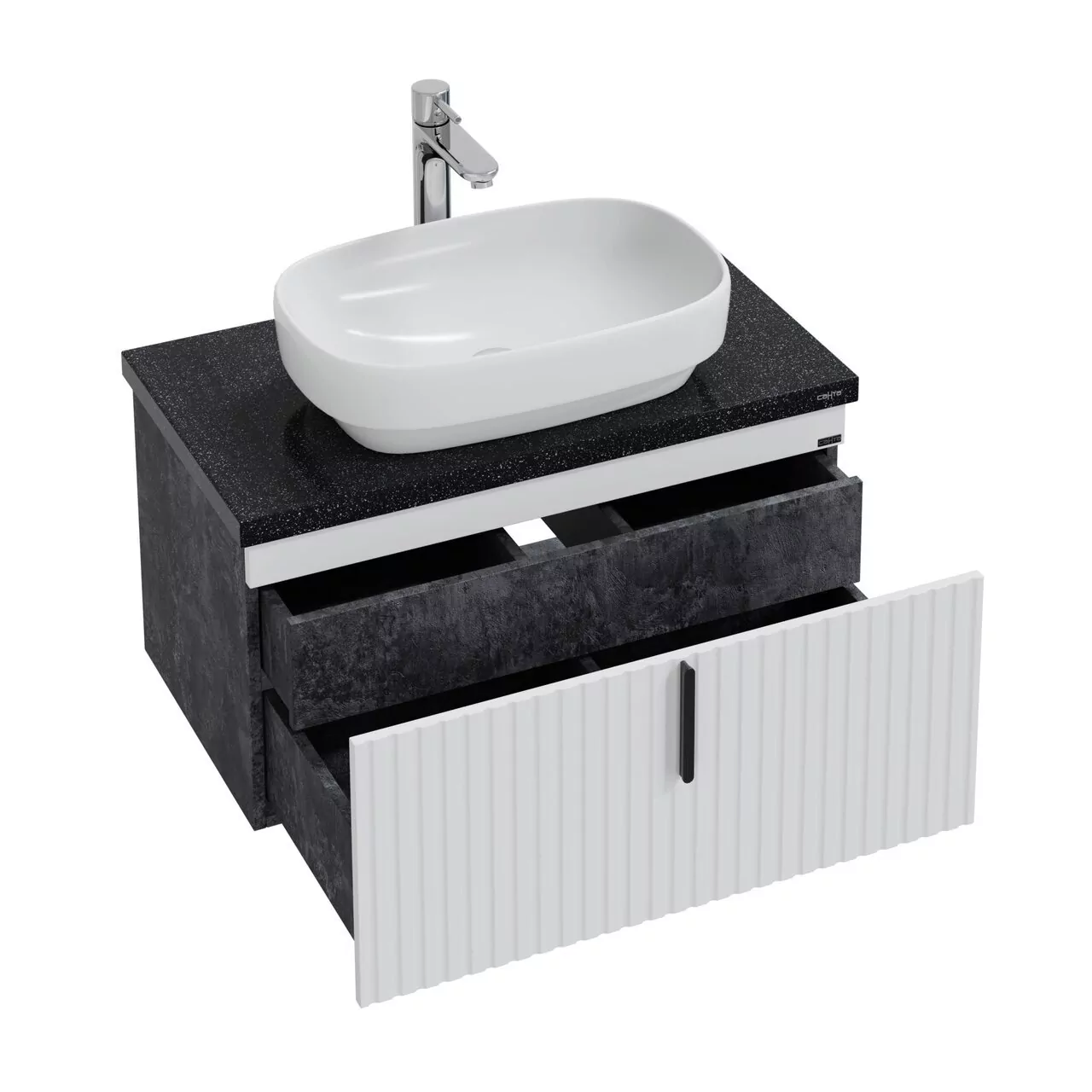 Тумба подвесная Санта Юпитер 80 с раковиной Гамма 56, 2 ящика, белый/темный бетон