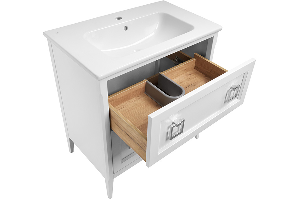 Тумба с раковиной ASB Woodline Рома 80, 2 ящика, напольная, белый