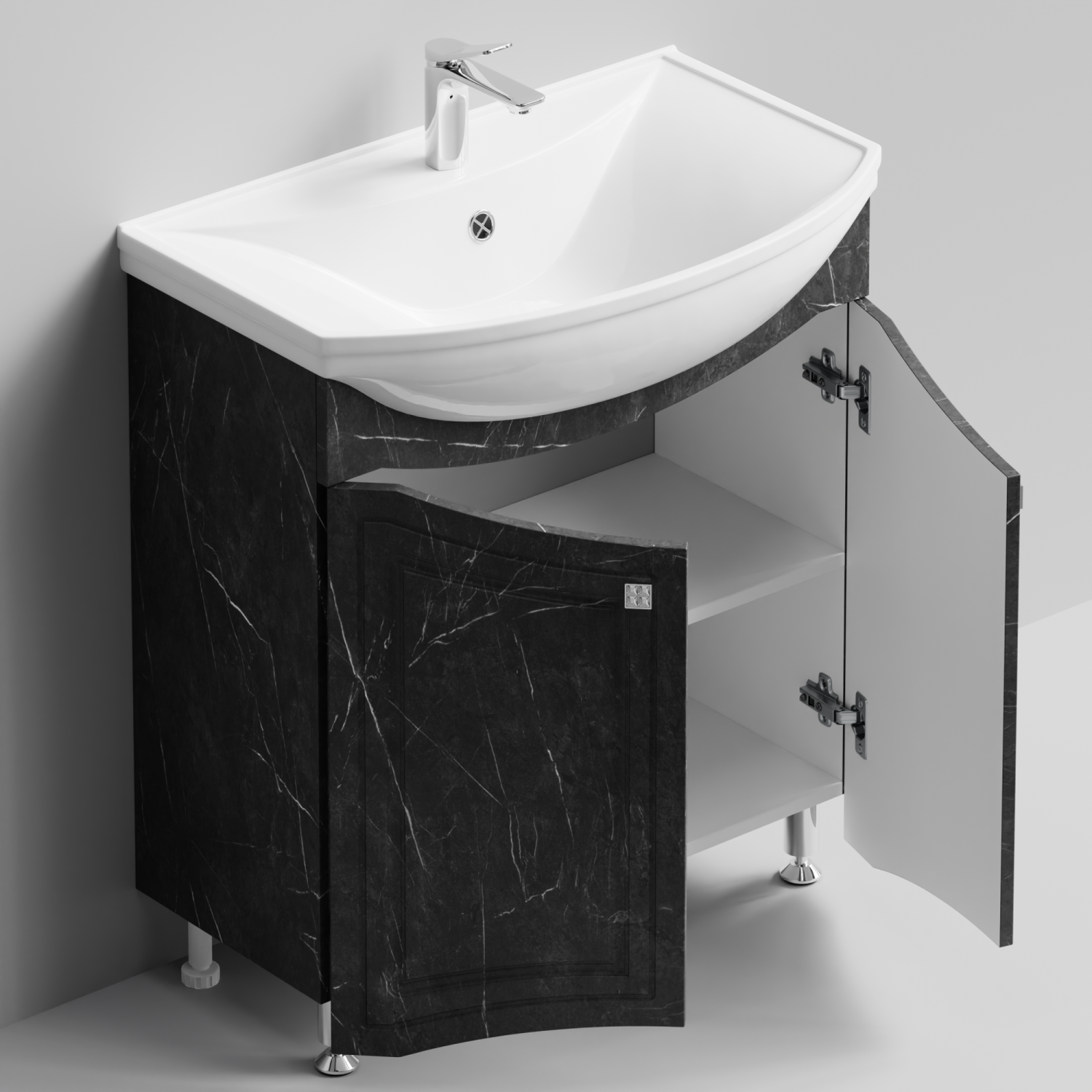 Тумба с раковиной Адам 75 напольная, Мрамор Графит софт тач