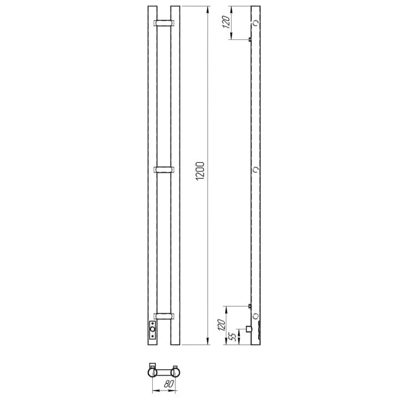 Полотенцесушитель электрический Laris Прайм Дуэт ЧК 80х1200 левый, хром