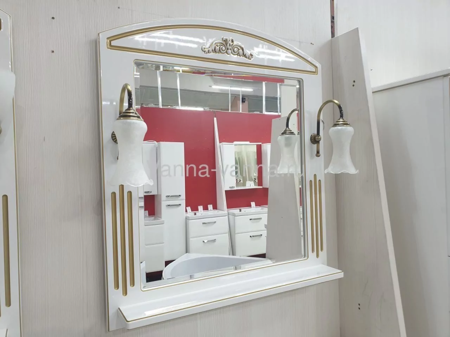 Зеркало Vod-ok Elite Кармен 105 свет, белый, патина золото, серебро