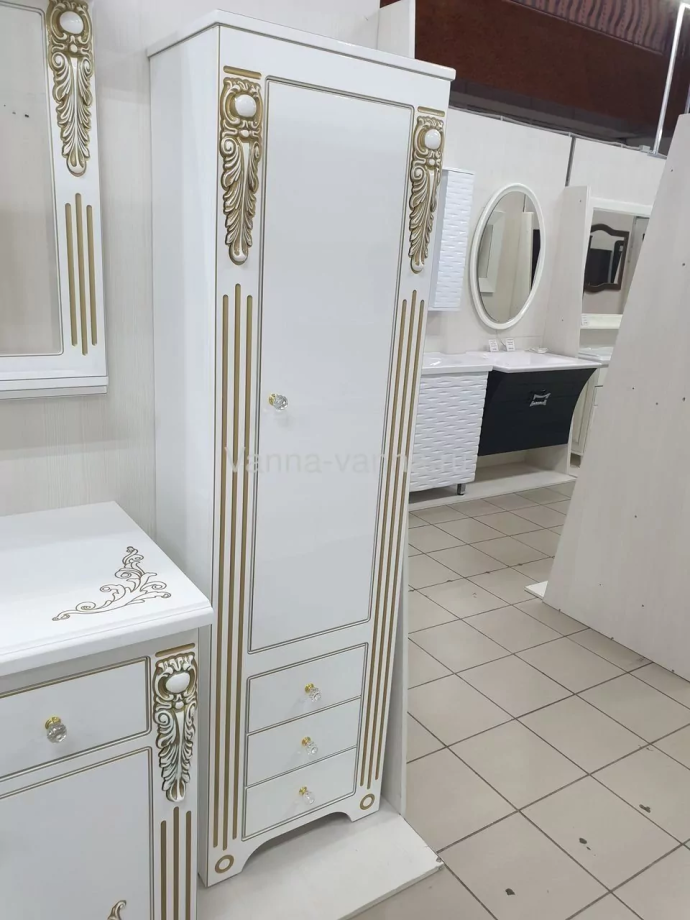 Пенал Vod-ok Elite Версаль 50 H152 L/R напольный, 1 дверь, белый, патина серебро/золото