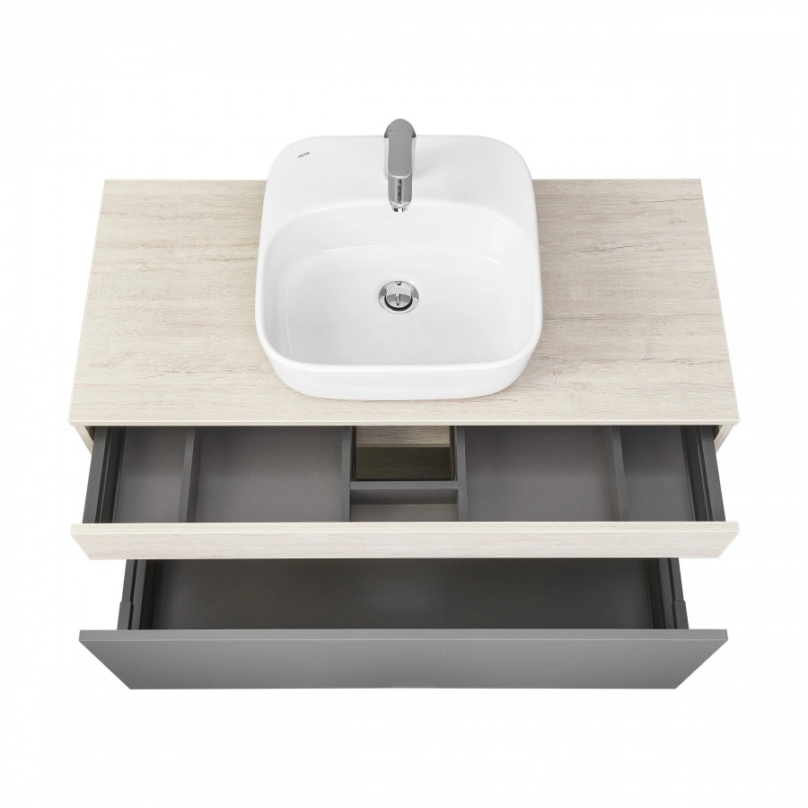 Тумба подвесная Aquaton Лофт Урбан 100 с раковиной Одри 40х42 Soft, серый графит, дуб орегон