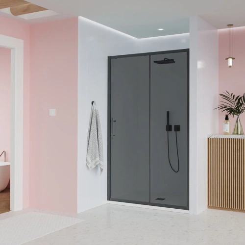 Душевая дверь Veconi Evo 100 B, 1300x1950, черный матовый, стекло тонированное матовое от магазина Vanna-Vanna.ru!