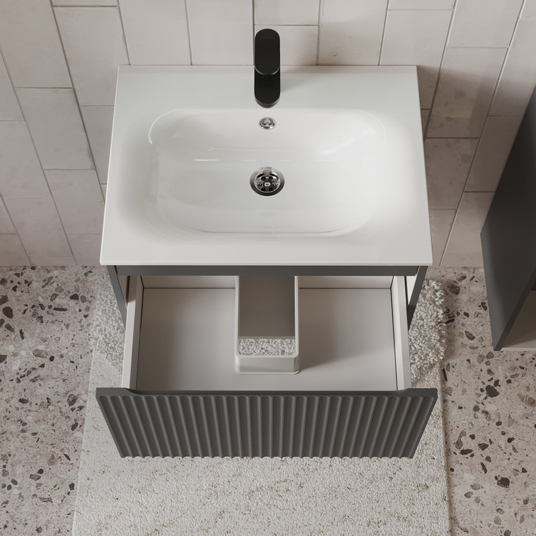 Тумба с раковиной подвесная (60 см) Terminus Sicilia SIC10601701601O, графит