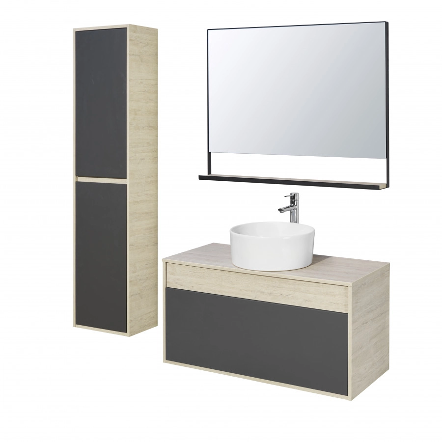 Тумба подвесная Aquaton Лофт Урбан 100 с раковиной Одри 40х42 Soft, серый графит, дуб орегон