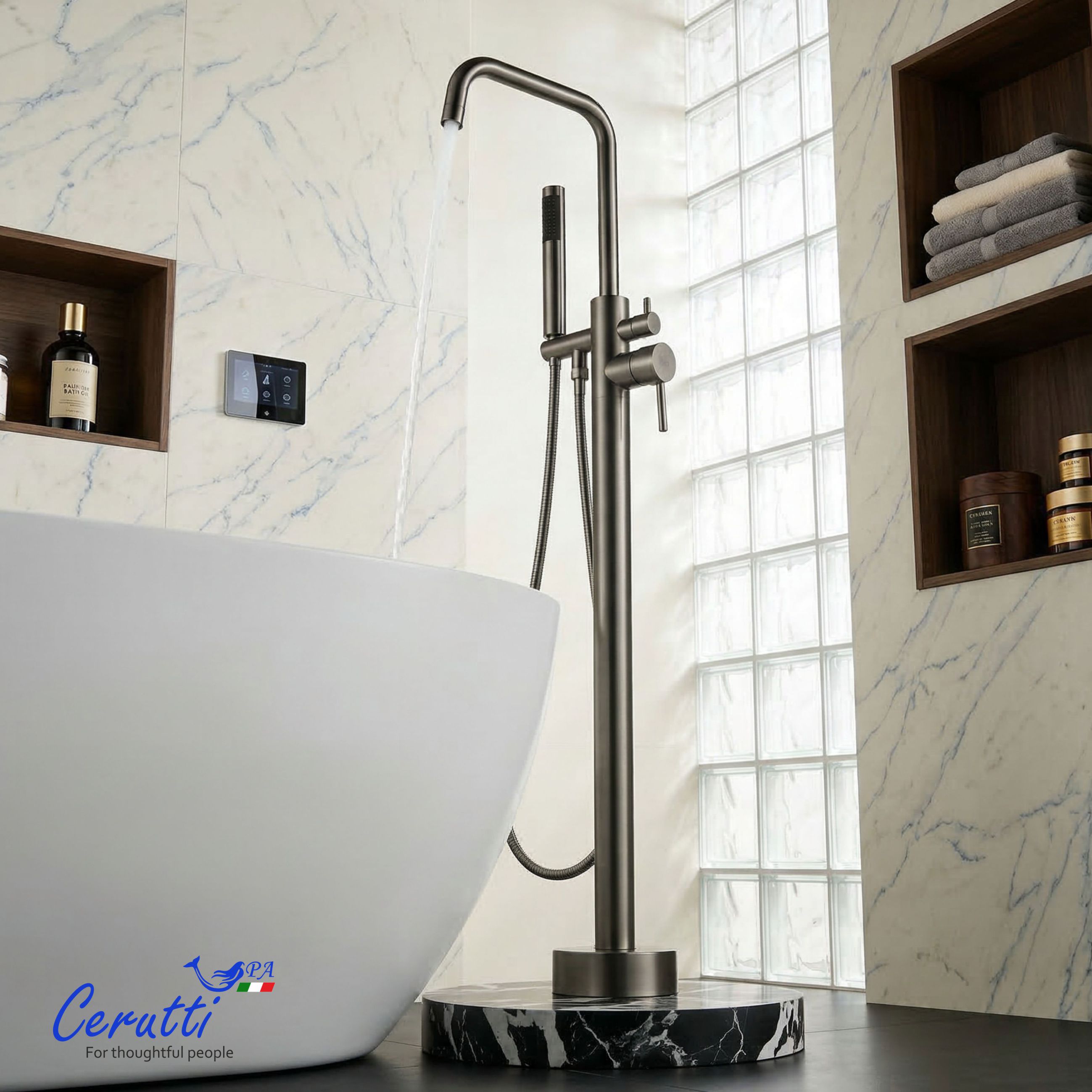 Смеситель напольный Ceruttispa Афра GG (AFRA GG) из нержавеющей стали, цвет графит