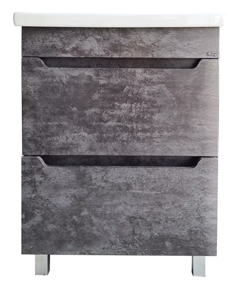 Тумба Emmy Стоун с раковиной Como 60 напольная, темный бетон матовый