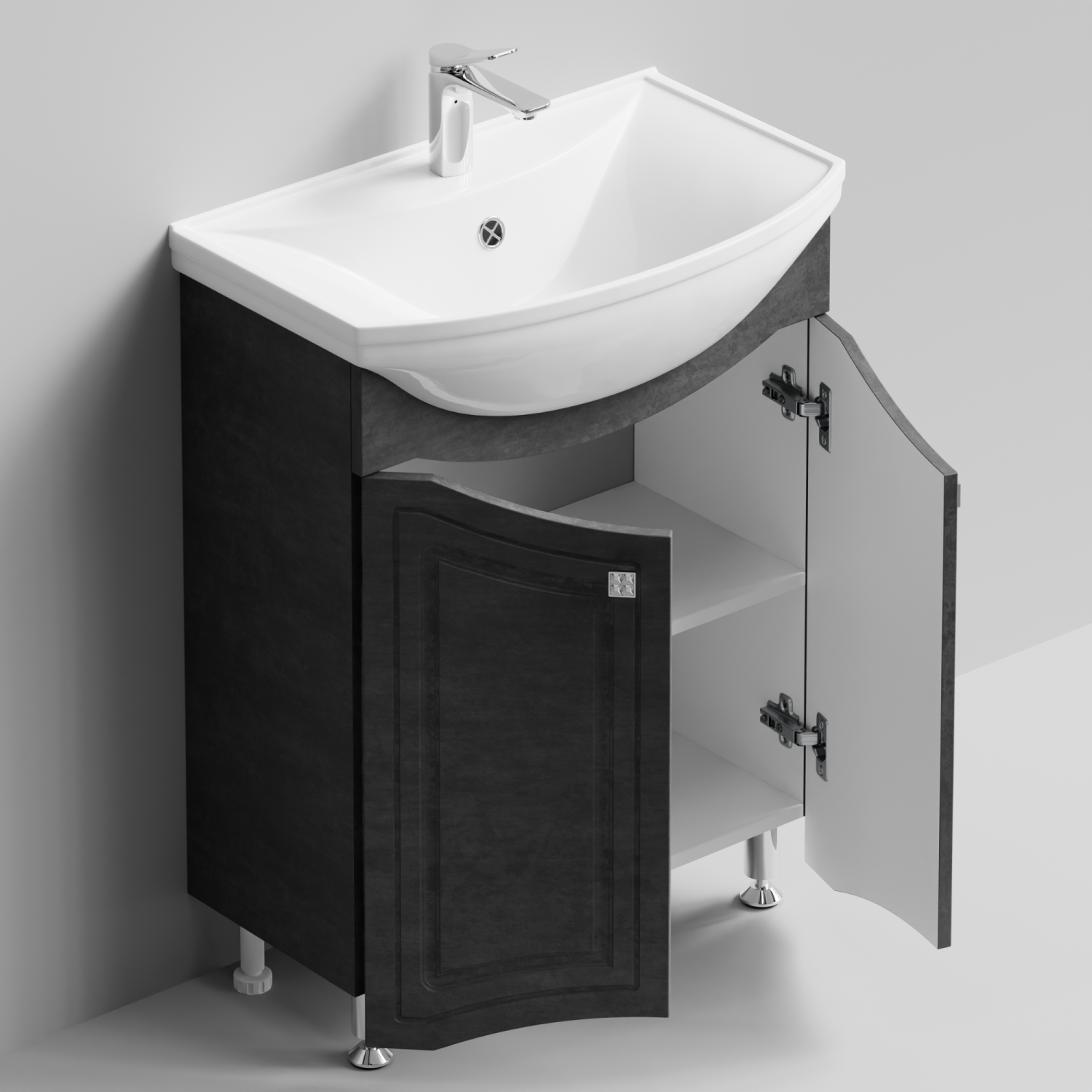 Тумба с раковиной Адам 65 напольная, Серый камень