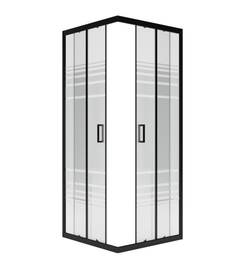 Душевой уголок Метакам Universal Black 80х80х195 квадратный, без поддона, текстурированное стекло (полосы), черный