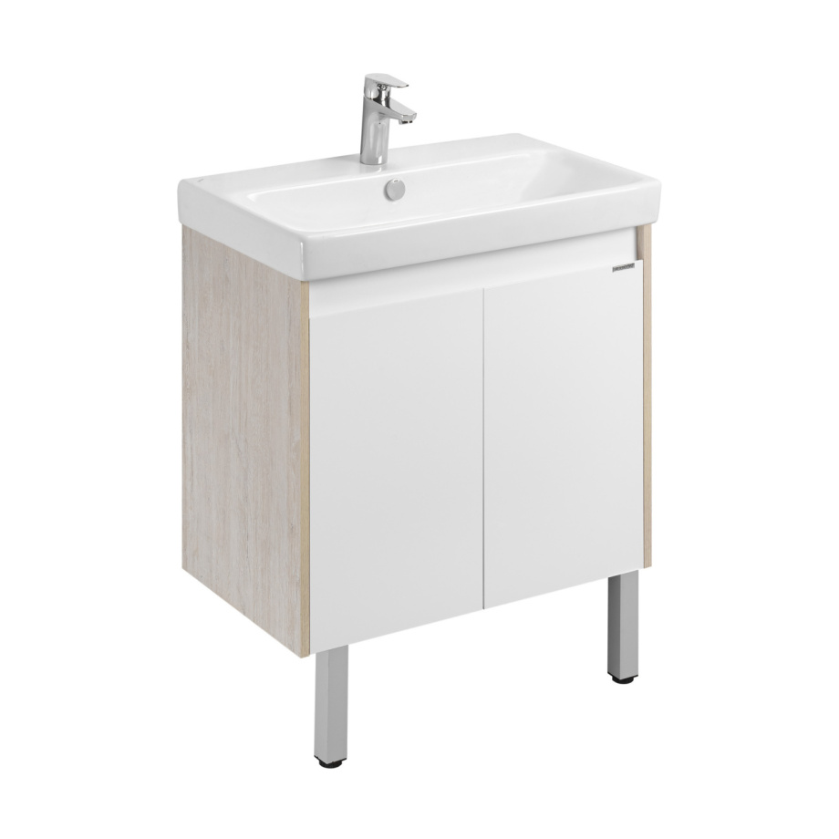 Тумба Aquaton Сканди Doors 70 с раковиной Адриана 70, 2 ящика, подвесная, белый, дуб верона