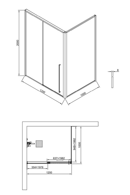 Душевой уголок Timo TDSS-120/13C-8R + TSS-1000/13C-8 120x100 см, профиль никель, стекло прозрачное