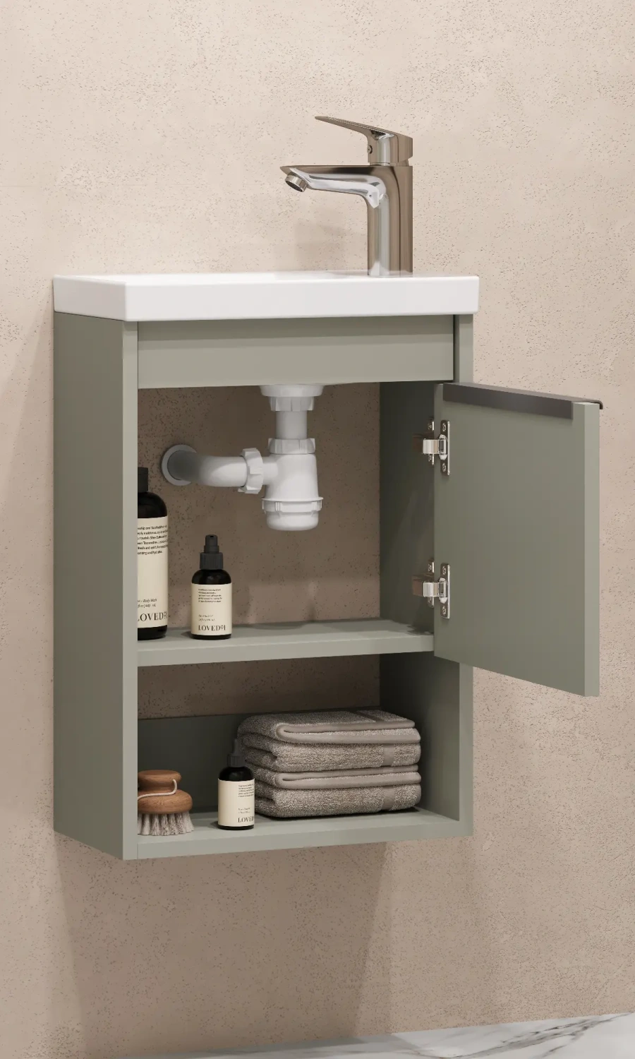 Тумба подвесная Aquaton Хоуп 40 с раковиной Миранда 40, 1 ящик, хаки от магазина Vanna-Vanna.ru!