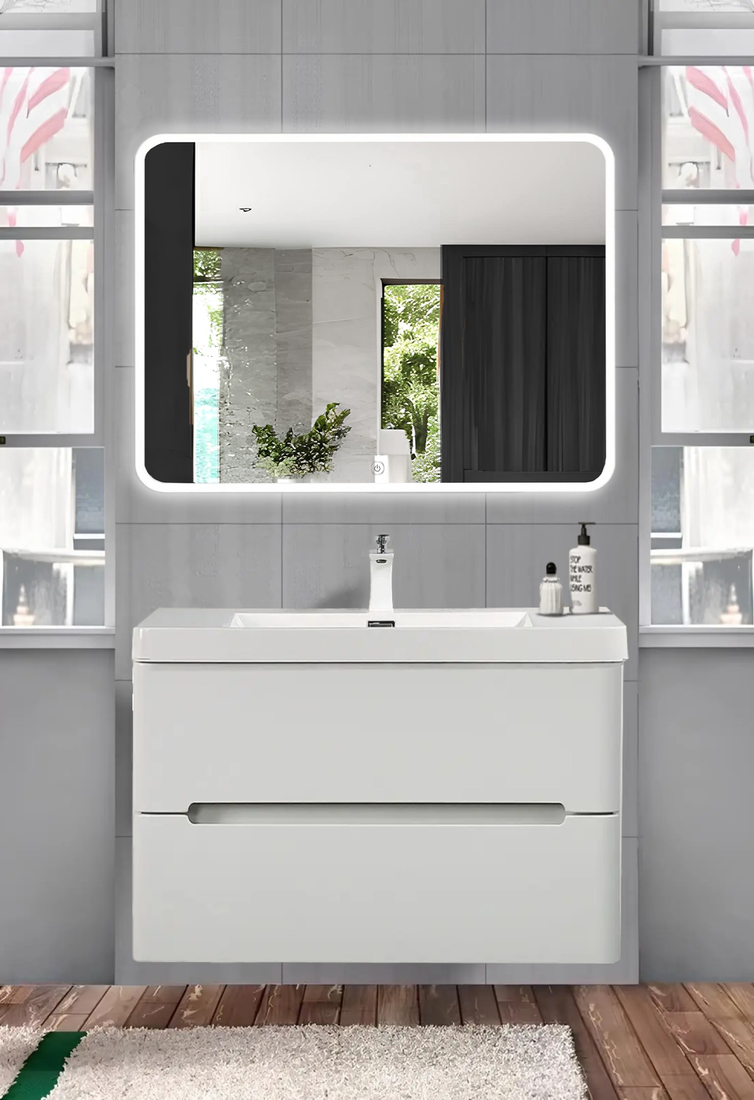 Тумба с раковиной Parly River 80 подвесная, лилейно белый