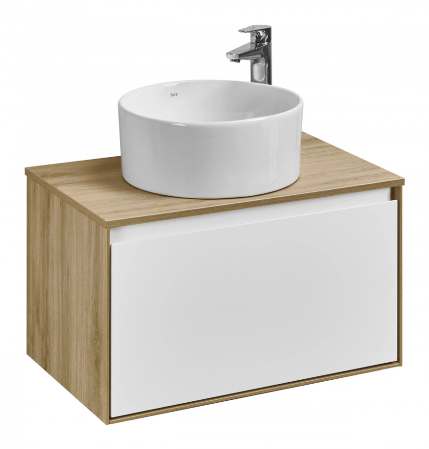 Тумба подвесная Aquaton Либерти 70 раковиной MILA 40х40, белый/дуб эльвезия