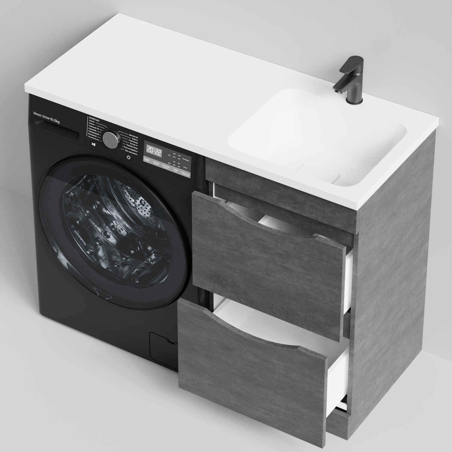 Тумба Vod-ok 48 с раковиной Смайл 110 напольная, под стиральную машину, правая, Серый камень
