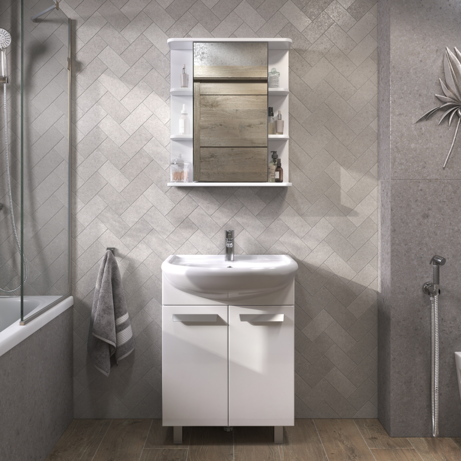 Тумба напольная Vigo Hoska 60 с раковиной Уют 60, 2 двери, белый