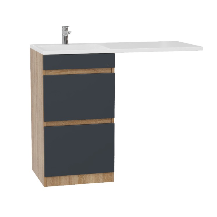 Тумба напольная Onika Милтон 58 с раковиной Марсал 120 под стиральную машину, левая, серая/дуб сонома