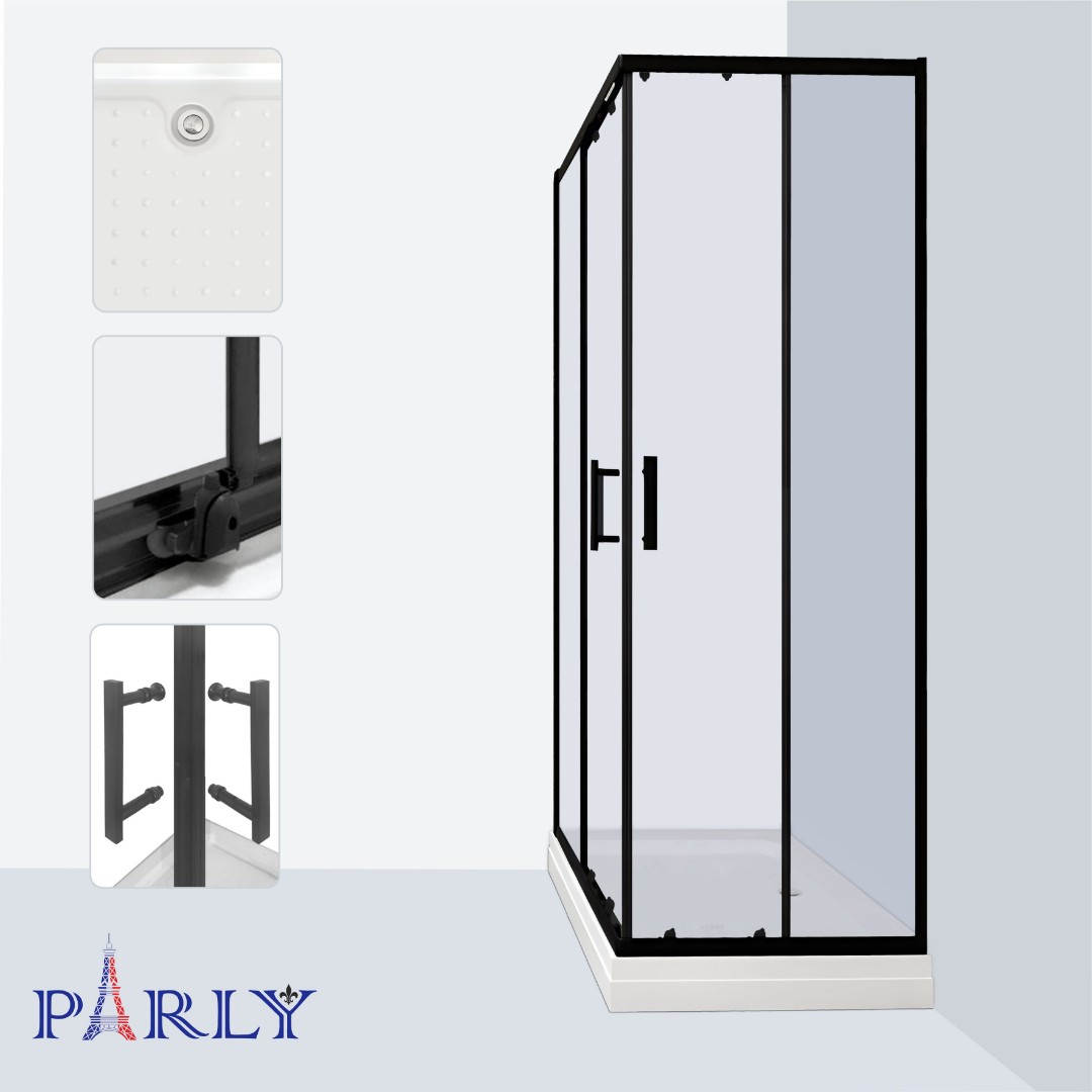 Душевой уголок Parly QZ71B N L/R прямоугольный, низкий поддон, прозрачное стекло, профиль черный
