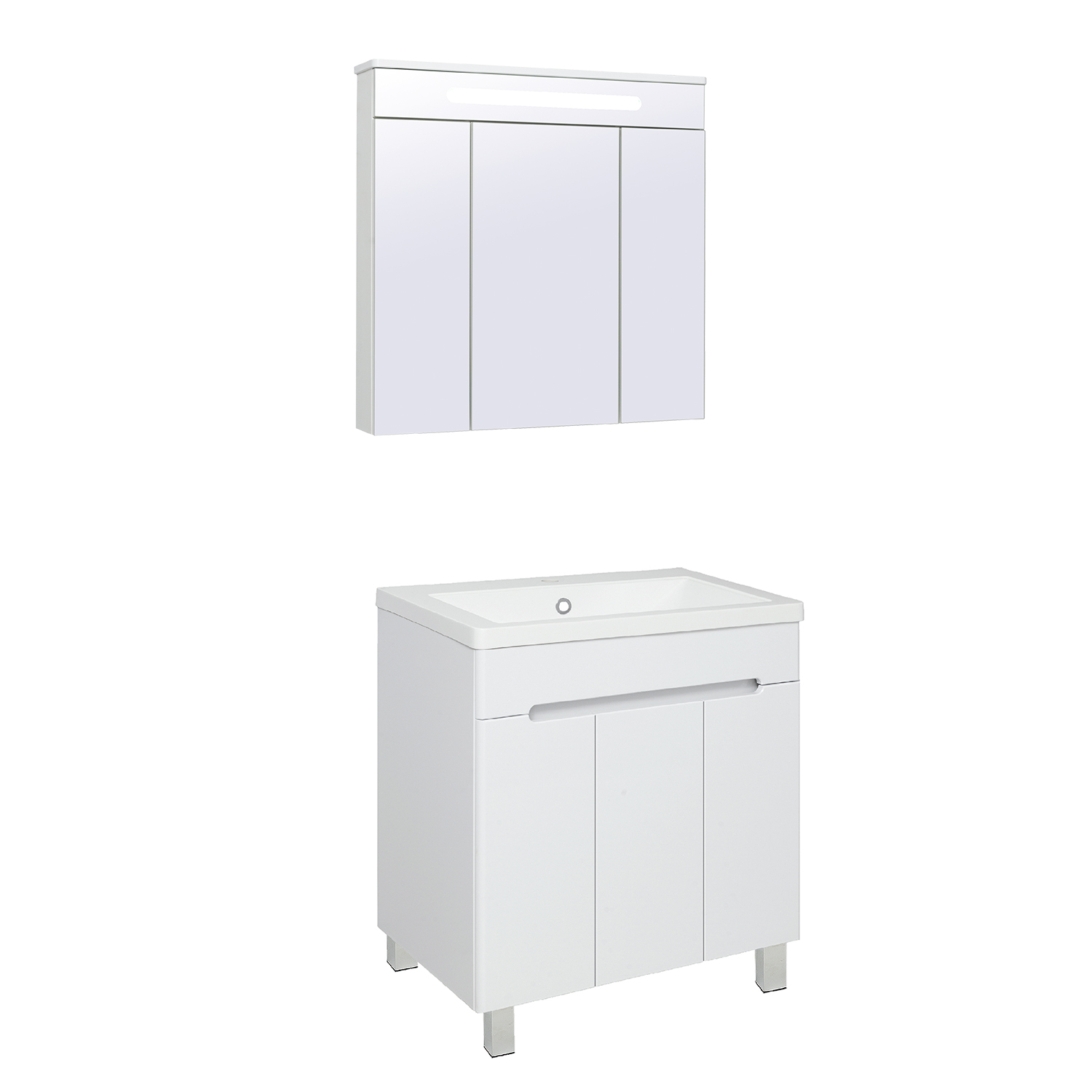 Тумба напольная Runo Парма 75 3 двери, с раковиной Omega 75, белый