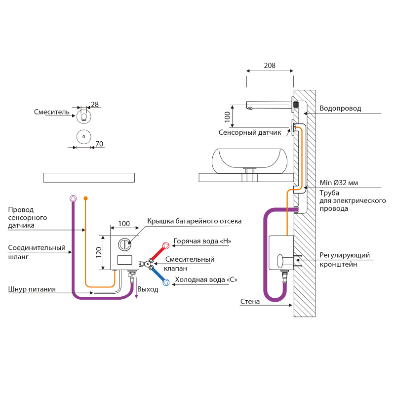 Смеситель для раковины встроенный, сенсорный Timo Saona 2373/13SM никель