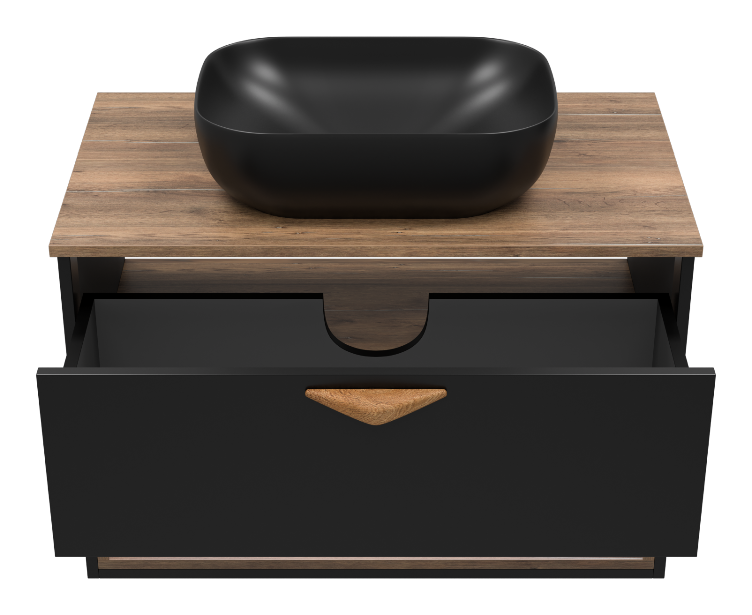 Тумба с раковиной Brevita Bergen 80 с подсветкой подвесная, черный/дуб галифакс