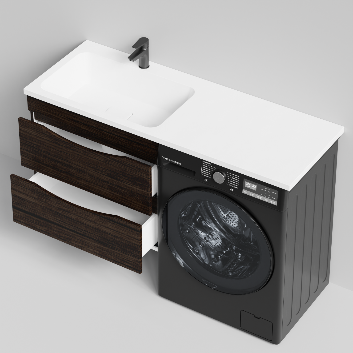 Тумба Vod-ok 68 с раковиной Смайл 130 подвесная, под стиральную машину, левая, Палисандр