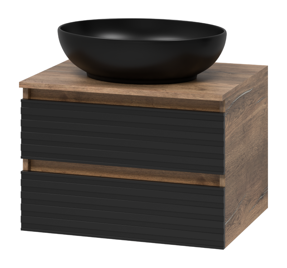 Тумба с раковиной Brevita Dakota 60 подвесная, черный/дуб галифакс