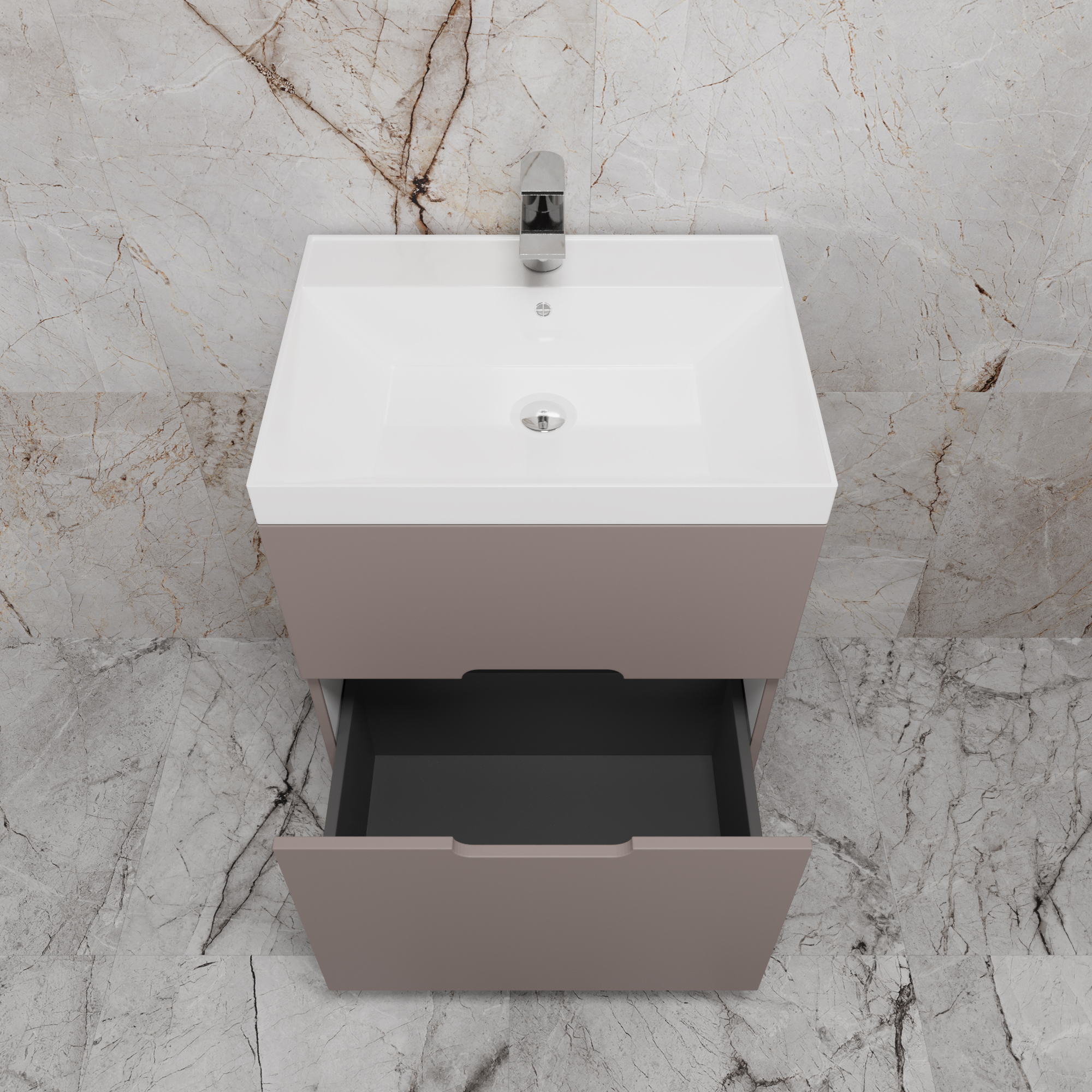 Тумба напольная Style Line "Матис 60" с раковиной ASTI 60 белый, (2 ящика), Тауп темный