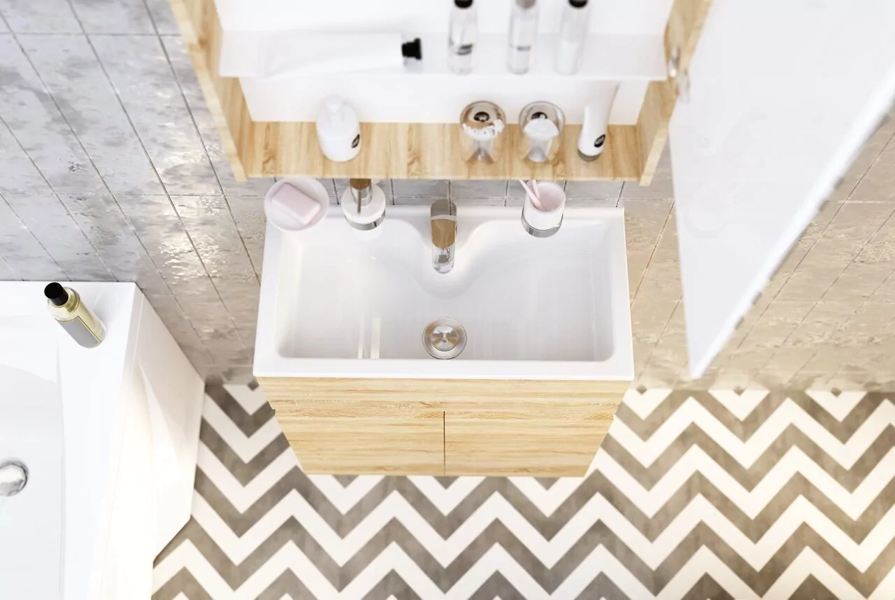 Тумба с раковиной подвесная 1Marka Mira 60П, 2 двери, дуб сонома