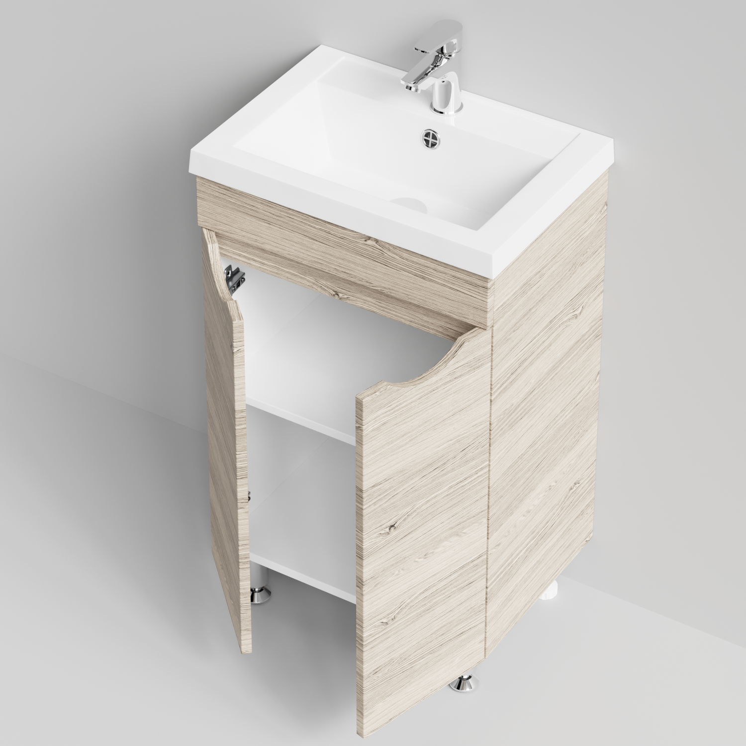 Тумба с раковиной Vod-ok Смайл 50 напольная, Дубослив ореховый светлый