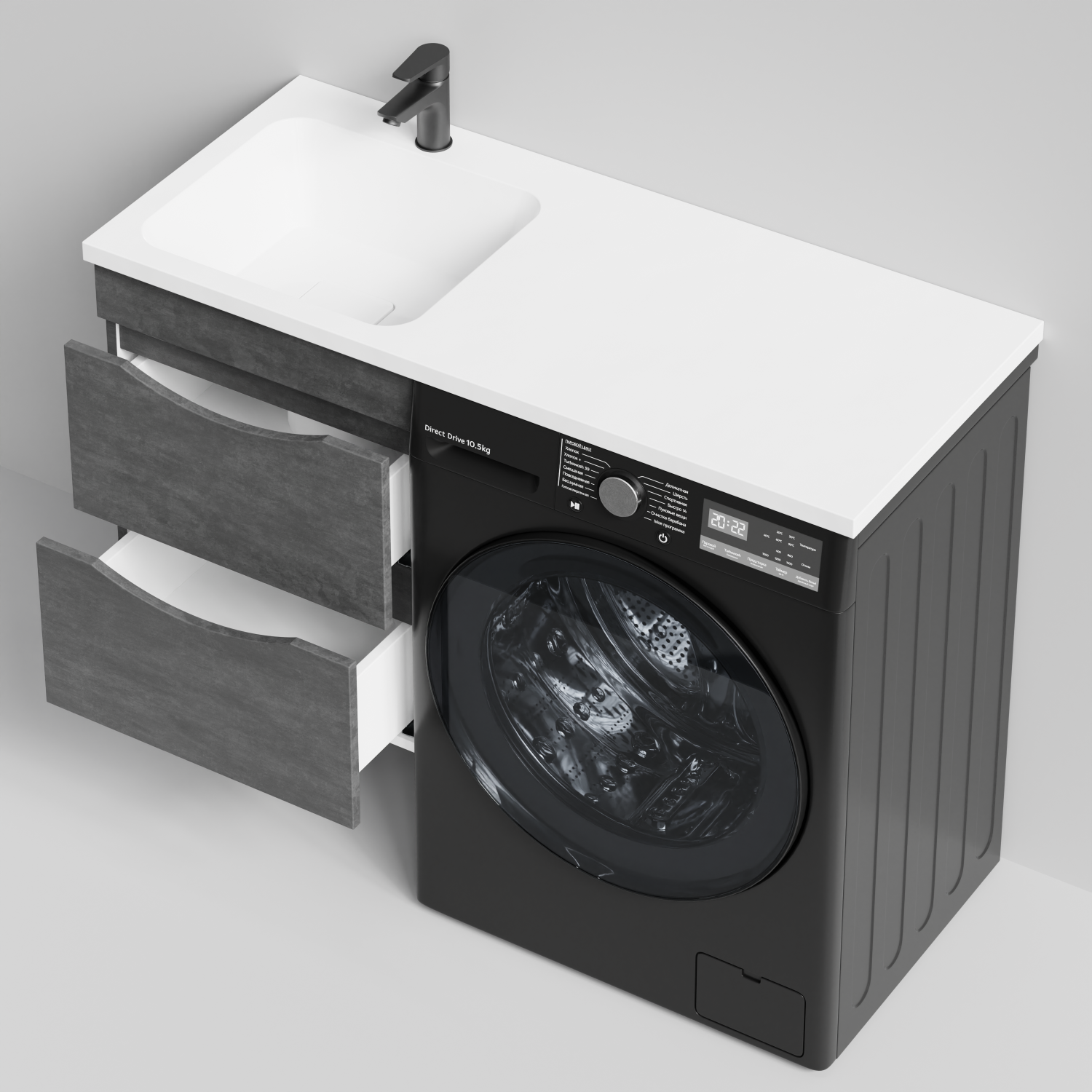 Тумба Vod-ok 48 с раковиной Смайл 110 подвесная, под стиральную машину, левая, Серый камень