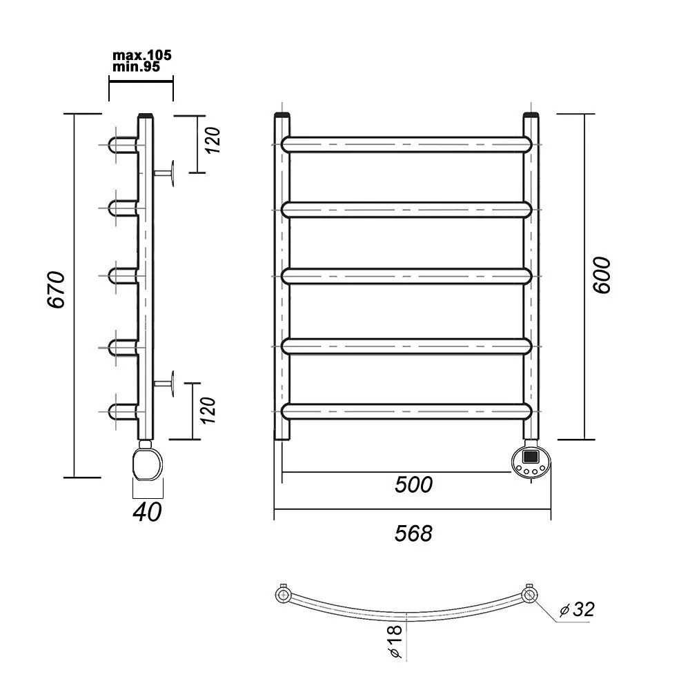 Полотенцесушитель электрический Domoterm Калипсо П5 500X600 ER правый, хром