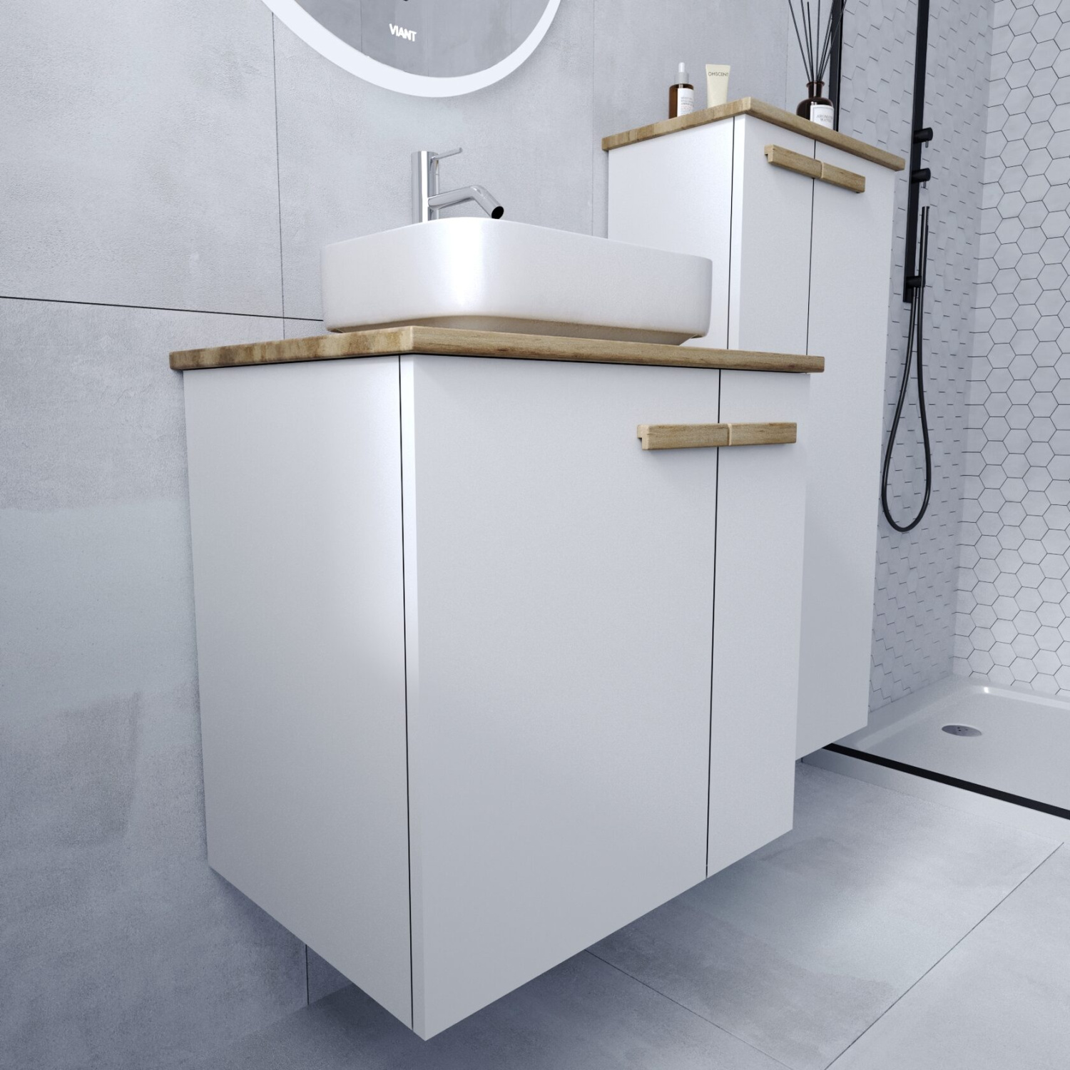 Тумба подвесная Viant Мюнхен 70 с раковиной Moduo 50, белый