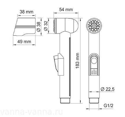 Лейка душевая гигиеническая с фиксатором A081 WasserKraft черный, Soft-touch