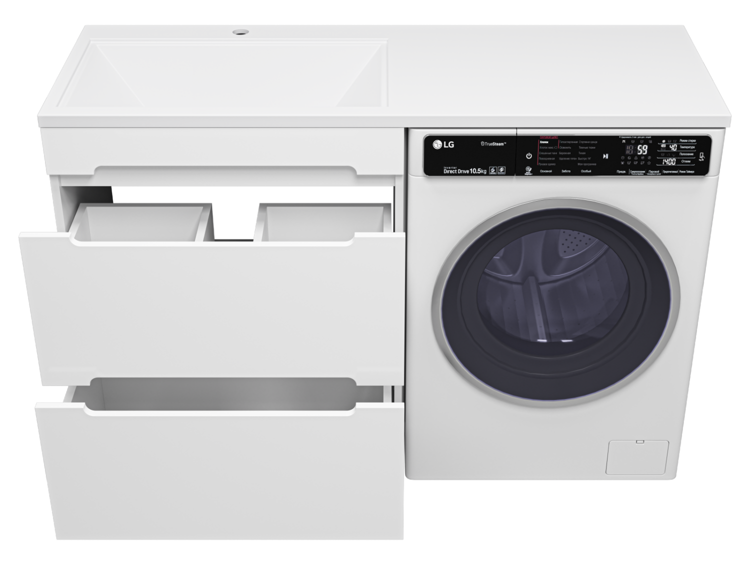 Тумба с раковиной Misty Байкал 70 под стиральную машину, с раковиной Misty Гавана 130 R, белый