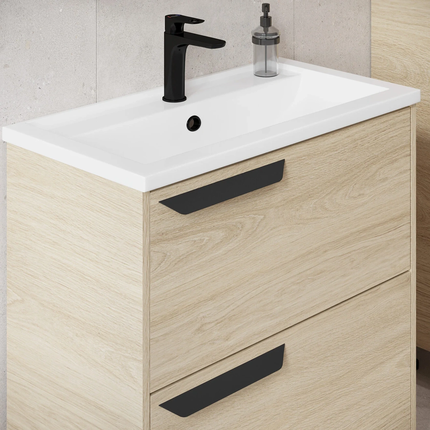 Тумба напольная Viant Кельн 80 с раковиной Фостер 80, два ящика, светлое дерево