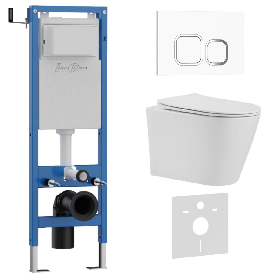 Комплект 3в1 IBERICA BLANCA инсталляция SILENCIO MINI, унитаз BURGOS ALTO белый, кнопка смыва ESTI-Q белый глянцевый (IB.001M.BRA.231.831)