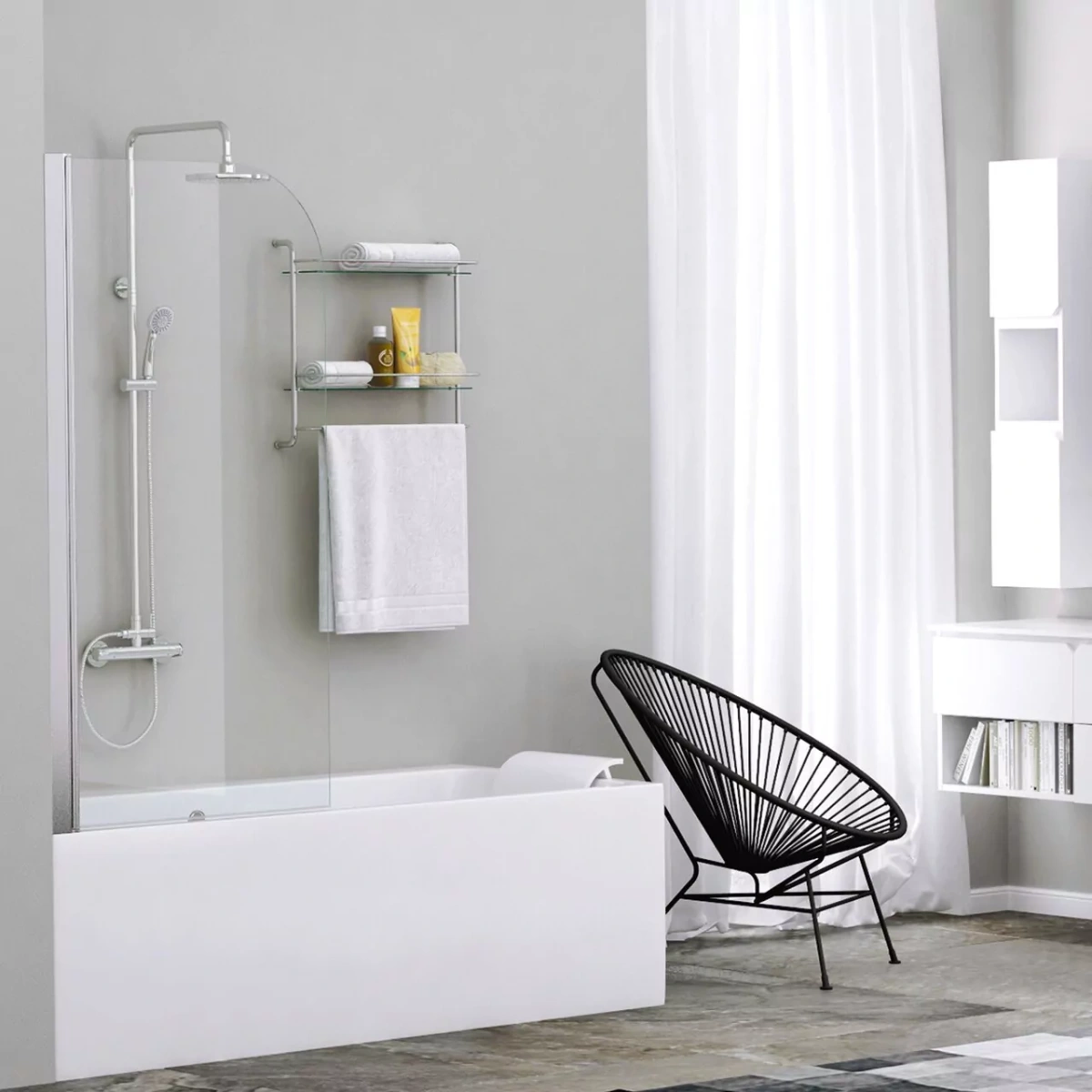 Стеклянная шторка WasserKraft Leine 35P01-80 White профиль белый от магазина Vanna-Vanna.ru!