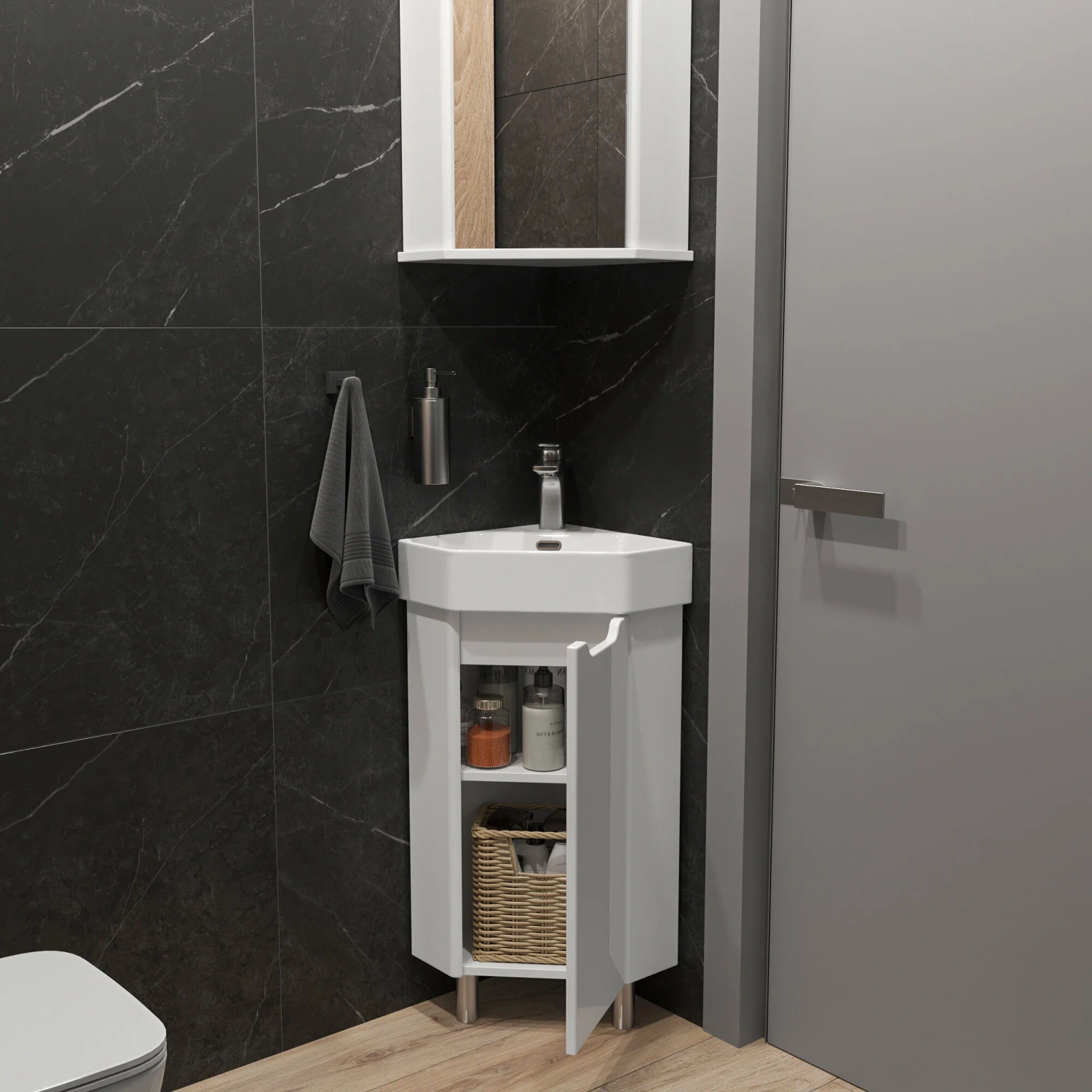 Тумба напольная угловая SanStar Лайн с раковиной Лайн 35, белая