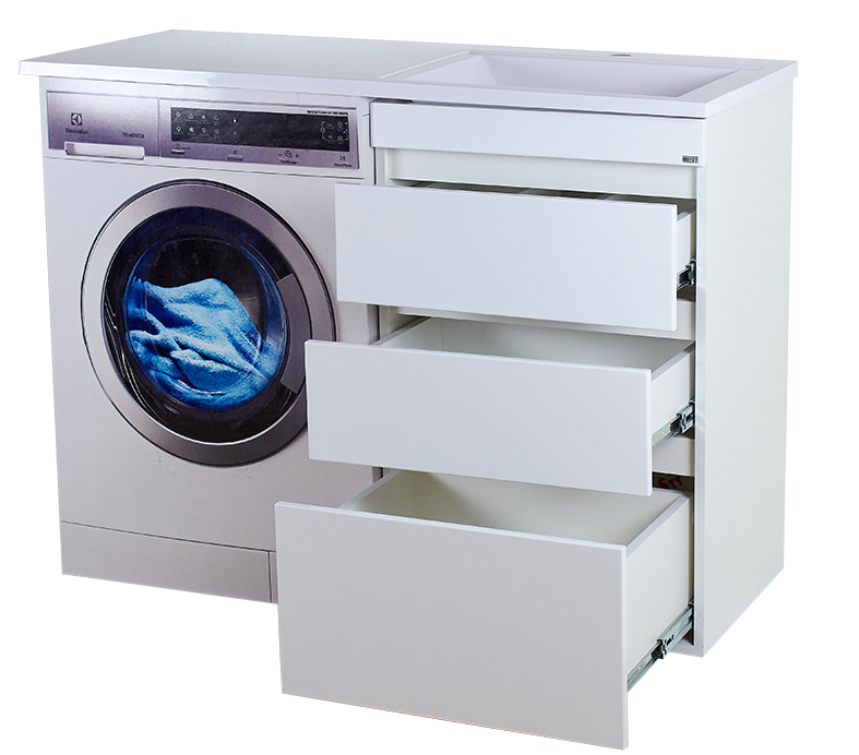 Тумба с раковиной Misty Фостер 55 с 3 ящиками, под стиральную машину, с раковиной Misty Гавана 120 R, белый