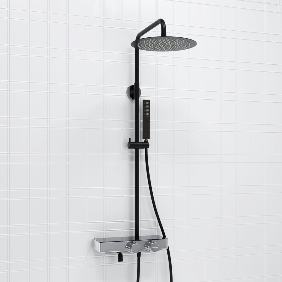 Душевая стойка WasserKraft A114.160.218.CB Thermo хром/черный Soft-touch